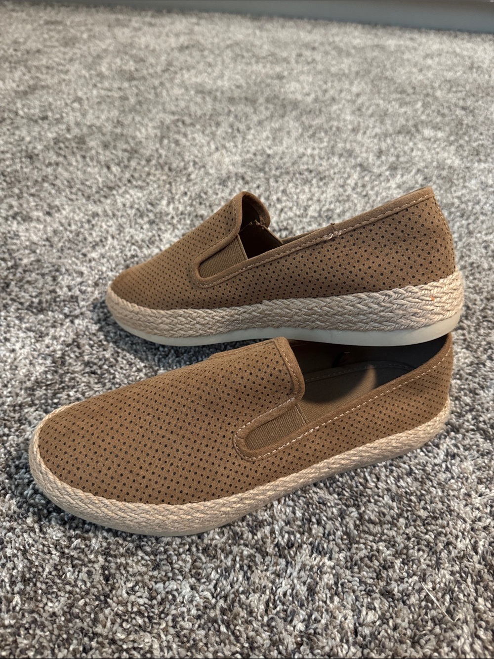 Esprit Perforated Slip-On Espadrille Flats in Camel Brown